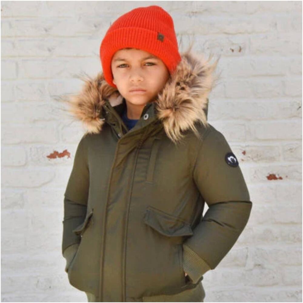 APPAMAN Big Kids City Transit Coat 10 Military Olive Green Faux Fur Trim NWOT